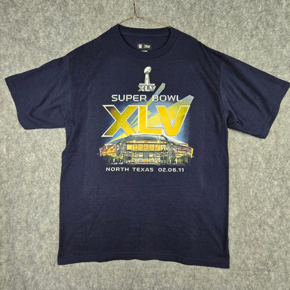 NFL Team Super Bowl XLV Mens L Navy Blue Graphic T-Shirt  NWOT Texas 2011